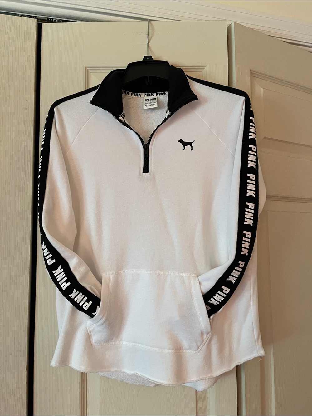 PINK Victoria's Secret White & Black Quarter-Zip Sweatshirt